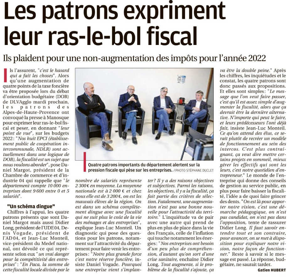 REVUE DE PRESSE_LA PROVENCE_FISCALITE DES ENTREPRISES