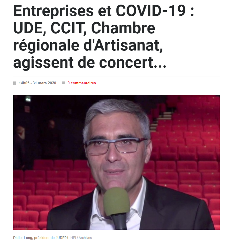 Entreprises et COVID-19 : UDE, CCIT, Chambre régionale d'Artisanat, agissent de concert