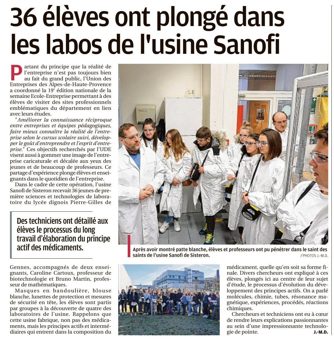 sanofi semaine ecole entreprise