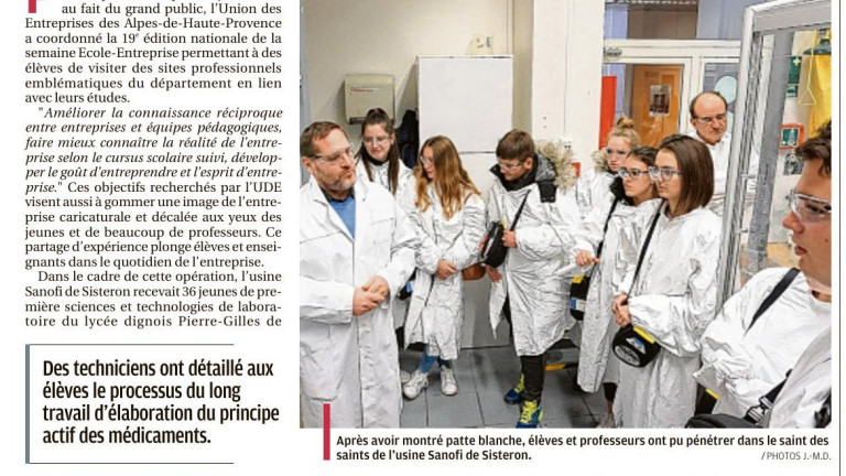 sanofi semaine ecole entreprise