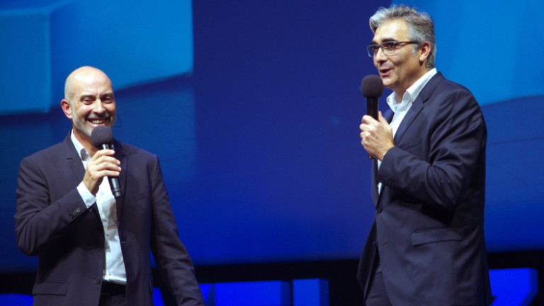 Denis Vogade et Didier Long lors de la soirée de l'UDE 04.